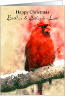 Brother & Sister-in-Law, watercolor Christmas cardinal bird card