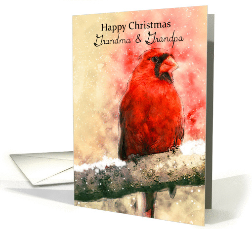 Grandma & Grandpa, watercolor Christmas red cardinal bird card