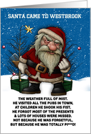 Bad Santa Humor Christmas, With Drunk Angry Santa card