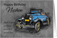 Nephew, Vintage Blue Car On Watercolor Background card