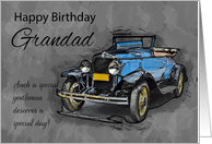 Grandad, Vintage Blue Car On Watercolor Background card