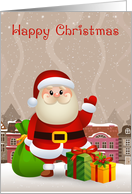 Santa In A Snowy Village / Town, With Sack and Gifts card