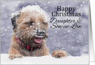 Daughter & Son-in-law, Christmas, Border Terrier Dog In The Snow card