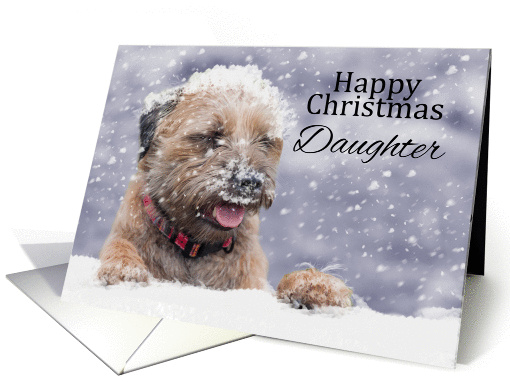 Daughter, Christmas, Border Terrier Dog In The Snow card (1410694)