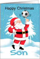 Son Soccer / Football Christmas Greeting With Snow Scene card