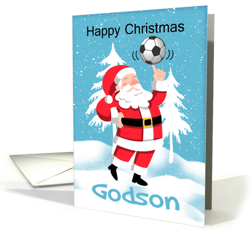 Godson Soccer / Football Christmas Greeting With Snow Scene card