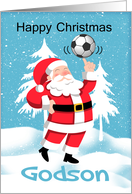 Godson Soccer / Football Christmas Greeting With Snow Scene card