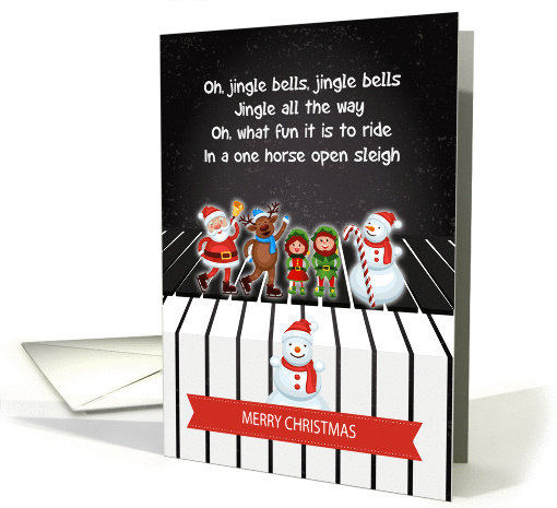 Santa And Friends On A Piano Keyboard, With Jingle Bells card