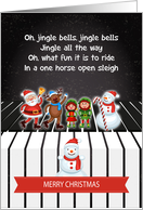 Santa And Friends On A Piano Keyboard, With Jingle Bells card