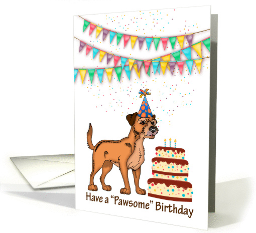Border Terrier Dog With Birthday Cake And Bunting card (1413260)