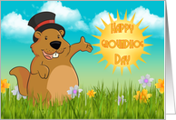 Groundhog Day Greeting Card With Spring Scenery And Sun Sentiment card