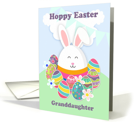 Granddaughter, Hoppy Easter With Rabbit and lots of Easter eggs card