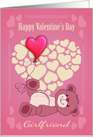 Girlfriend, Valentine’s Day With Teddy Bear And Hearts card