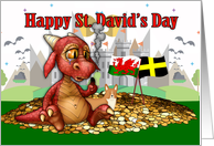 Saint David’s Day With Red Dragon, Castles And Corgi Dog card