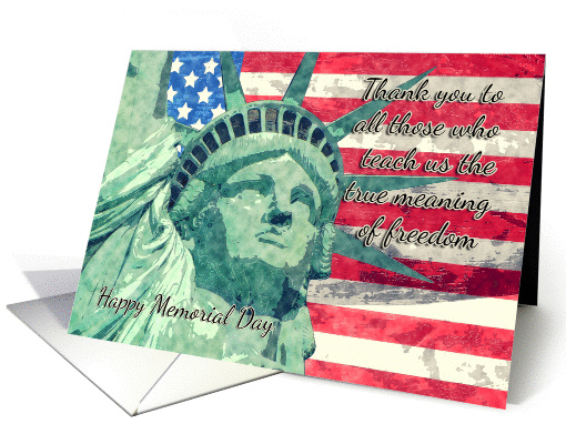 Statue of Liberty And American Flag Watercolor, Memorial Day card