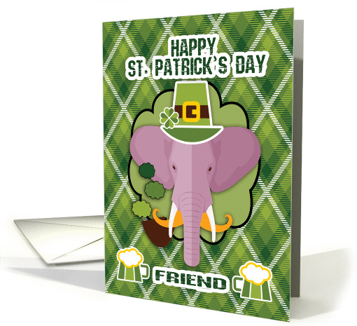 St. Patrick's Day Pink Elephant on an Irish Tartan Background card