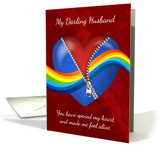 Husband, Gay, Valentine's Day Card With Zipper Heart & Rainbow card