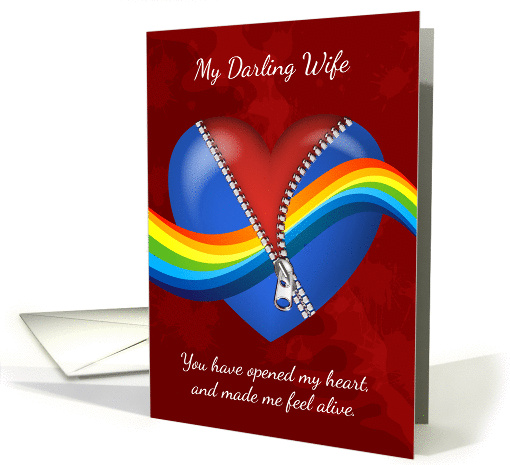 Wife, Lesbian, Valentine's Day Card With Zipper Heart & Rainbow card