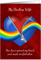 Wife, Lesbian, Valentine’s Day Card With Zipper Heart & Rainbow card