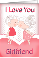 Girlfriend, Cute Kissing Couple Valentine With Heart And Polka dots card