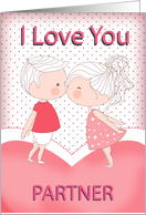 Partner, Cute Kissing Couple Valentine With Heart And Polka dots card