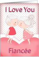 Fiancee, Cute Kissing Couple Valentine With Heart And Polka dots card