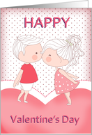 Cute Kissing Couple Valentine With Heart And Polka dots card