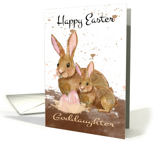 Goddaughter, Watercolor Bunny Rabbits and Easter Eggs card (1425442)