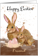 Friend, Watercolor Bunny Rabbits and Easter Eggs card