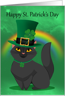 Lucky Black Cat Saint Patrick’s Day, With Rainbow and Shamrock card