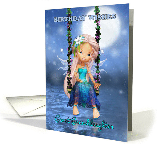 Great Granddaughter, Happy Birthday cute fairy on a floral swing card