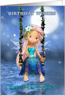 Daughter Happy Birthday cute fairy on a floral swing card