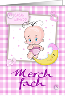 Merch fach, Baban Newydd - Welsh New Baby Girl With Moon card