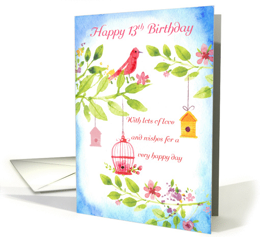13th Birthday Little Birds With leaves and flowers, cute... (1433980)