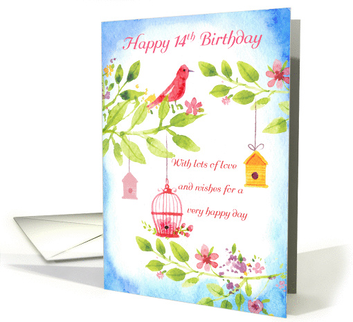 14th Birthday Little Birds With leaves and flowers, cute... (1433982)