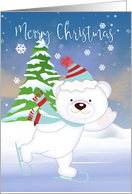 Polar Bear Skating, Christmas Polar Bear Greetings card