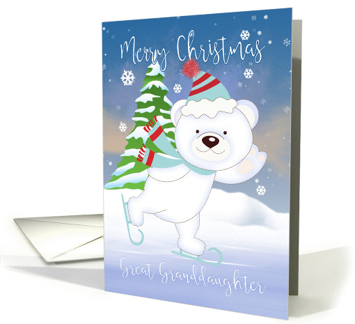 Great Granddaughter, Bear Skating, Christmas Polar Bear Greetings card