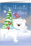 Niece, Bear Skating, Christmas Polar Bear Greetings card