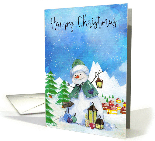 Happy Christmas, Snowman Christmas Card In Watercolors card (1450518)