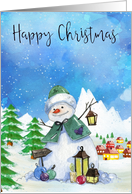 Happy Christmas, Snowman Christmas Card In Watercolors card