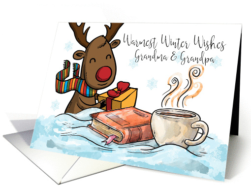Grandma & Grandpa, Christmas Reindeer, with hot chocolate card
