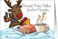 Grandma & Grandpa, Christmas Reindeer, with hot chocolate card