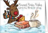 from our home to yours, Christmas Reindeer, with hot chocolate card