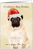 Pug Dog In Santa Hat, Hairy Christmas Card