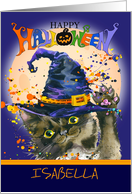 Custom Name Witches Cat, Black Cat, Full Moon ,Happy Halloween card