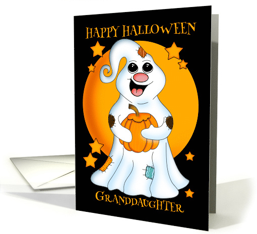 Granddaughter Happy Halloween Ghost, With Pumpkin and Stars card