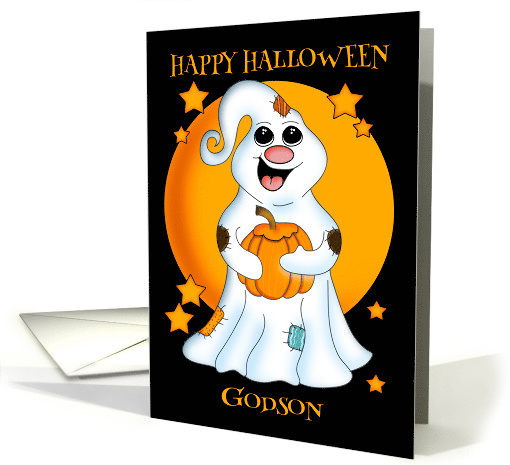 Godson Happy Halloween Ghost, With Pumpkin and Stars card (1585370)