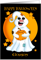 Godson Happy Halloween Ghost, With Pumpkin and Stars card