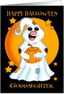 Goddaughter Happy Halloween Ghost, With Pumpkin and Stars card