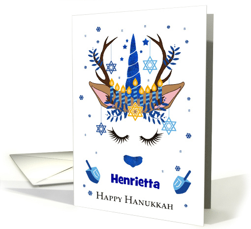 Hanukkah Reindeer Unicorn with Menorah Headdress card (1587248)